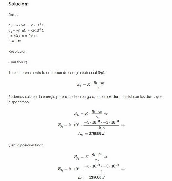 energia potencial electrica ejercicio