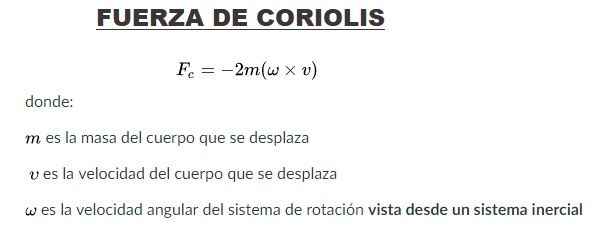 formula fuerza de Coriolis