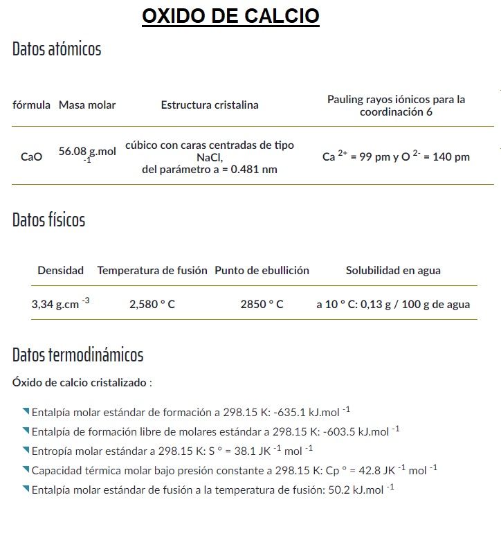 oxido de calcio