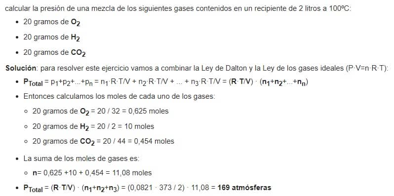 ejercicio ley de Dalton