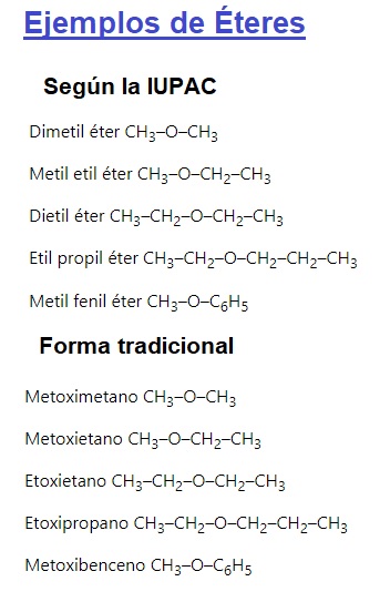 ejemplo de éteres