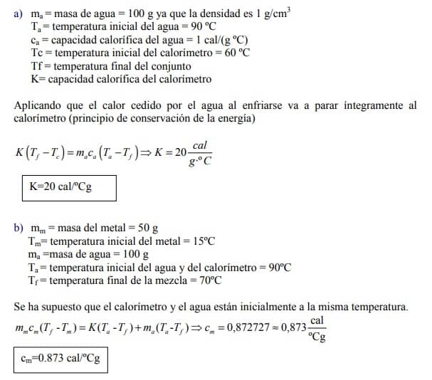 ejercicio calor especifico